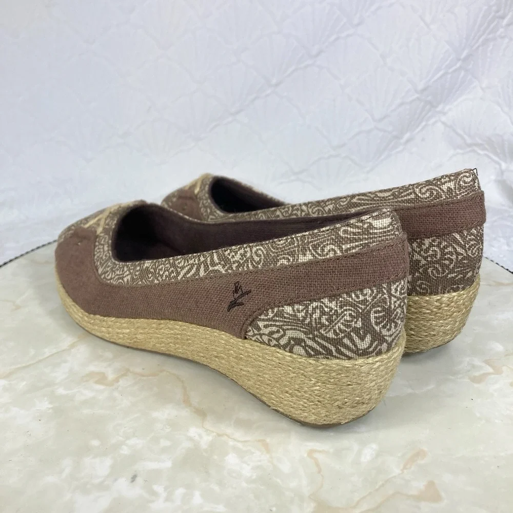 Grasshoppers Peep Toe Espadrille Wedge Shoes Women 8 Brown Comfort Slip On Heels - Picture 6 of 12